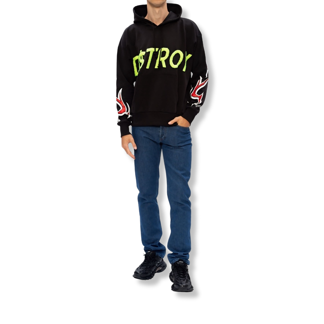 DIESEL | D$troy Red White Flames Hoodie (L) - VOODEED.com / VOO•DEED