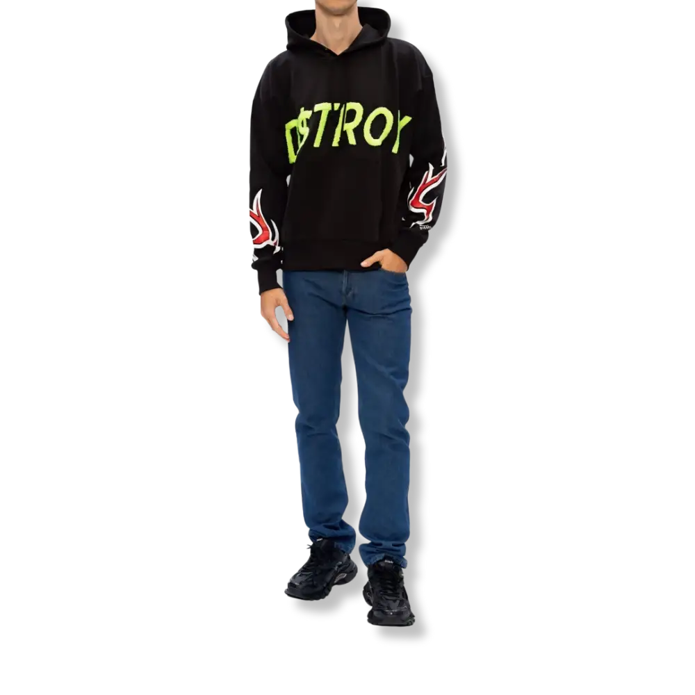 DIESEL | D$troy Red White Flames Hoodie (L) - VOODEED.com / VOO•DEED